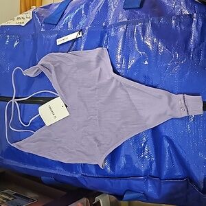 F21 purple lavender strappy back thong bodysuit